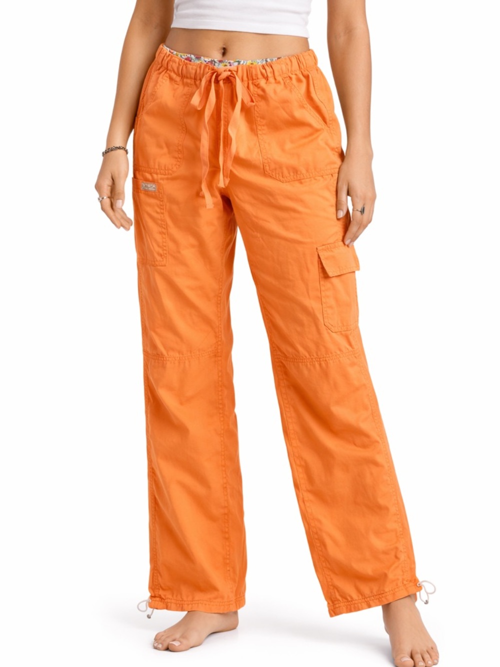 Y2K Koi by Kathy Peterson Orange Cargo Pants XS Lightweight Utility Hiking Scrub